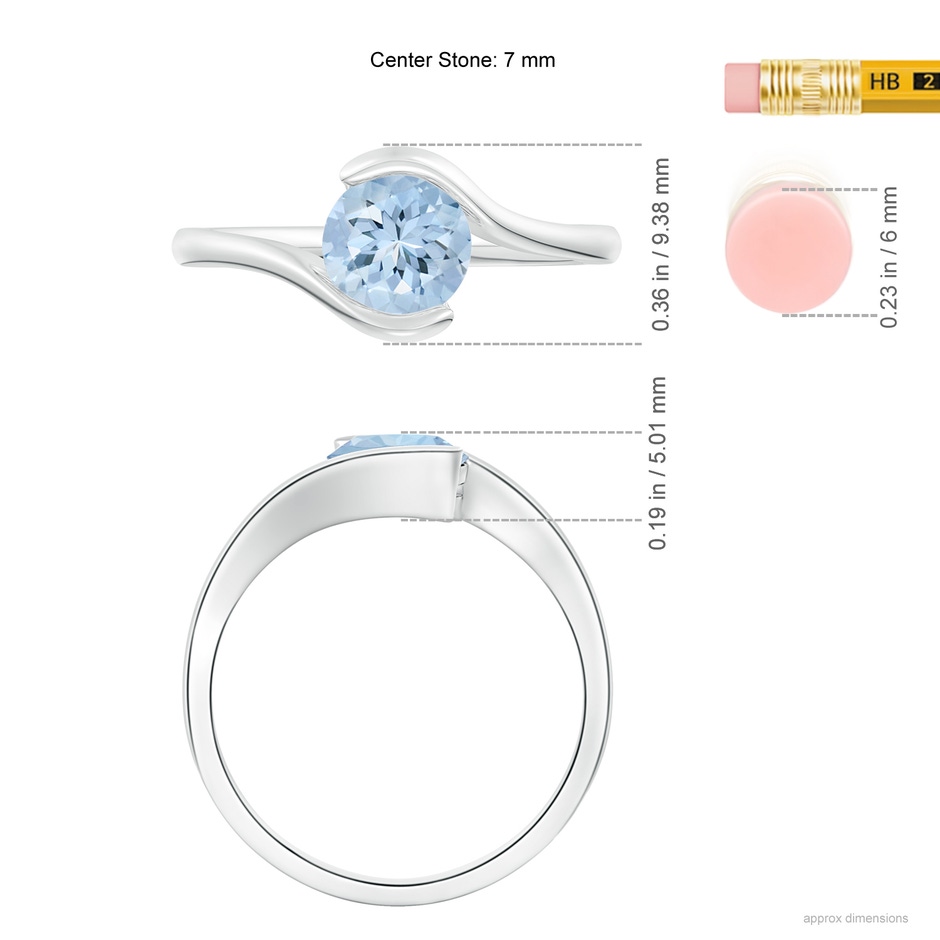 7mm AA Semi Bezel-Set Solitaire Round Aquamarine Bypass Ring in White Gold ruler