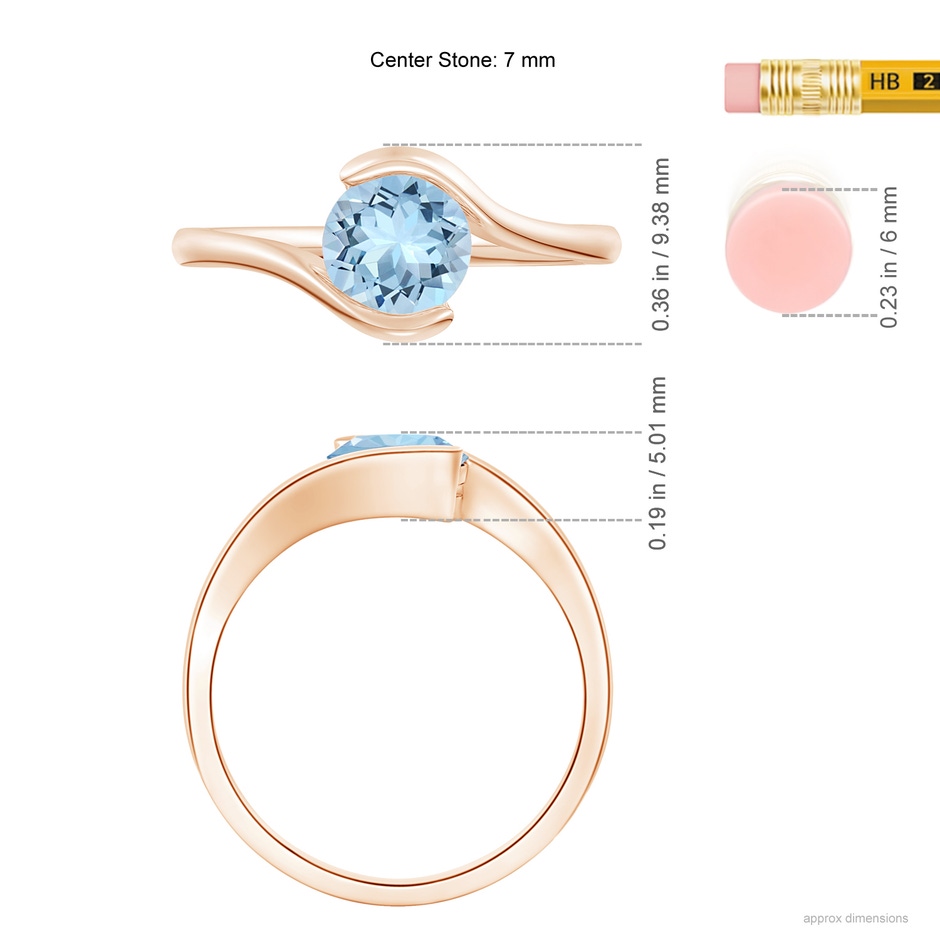 7mm AAA Semi Bezel-Set Solitaire Round Aquamarine Bypass Ring in Rose Gold ruler