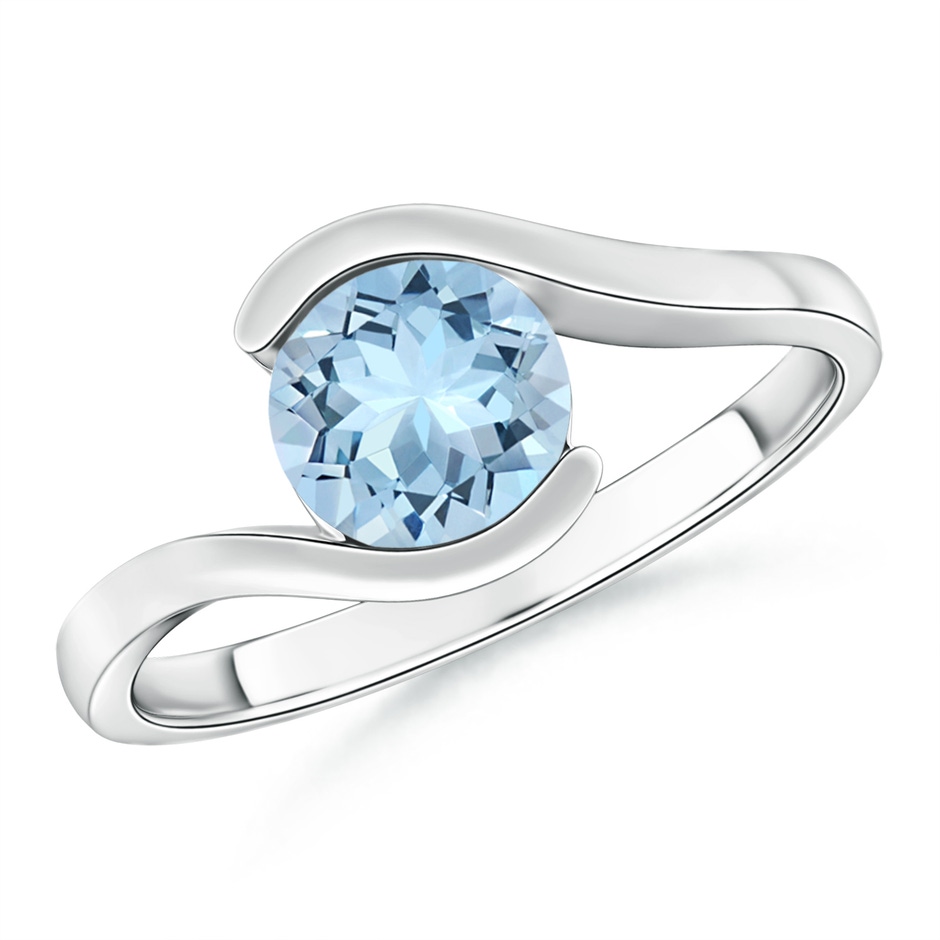 7mm AAA Semi Bezel-Set Solitaire Round Aquamarine Bypass Ring in White Gold 