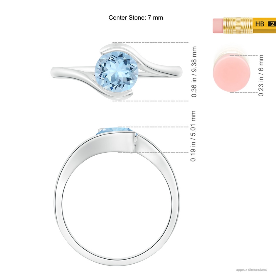7mm AAA Semi Bezel-Set Solitaire Round Aquamarine Bypass Ring in White Gold ruler