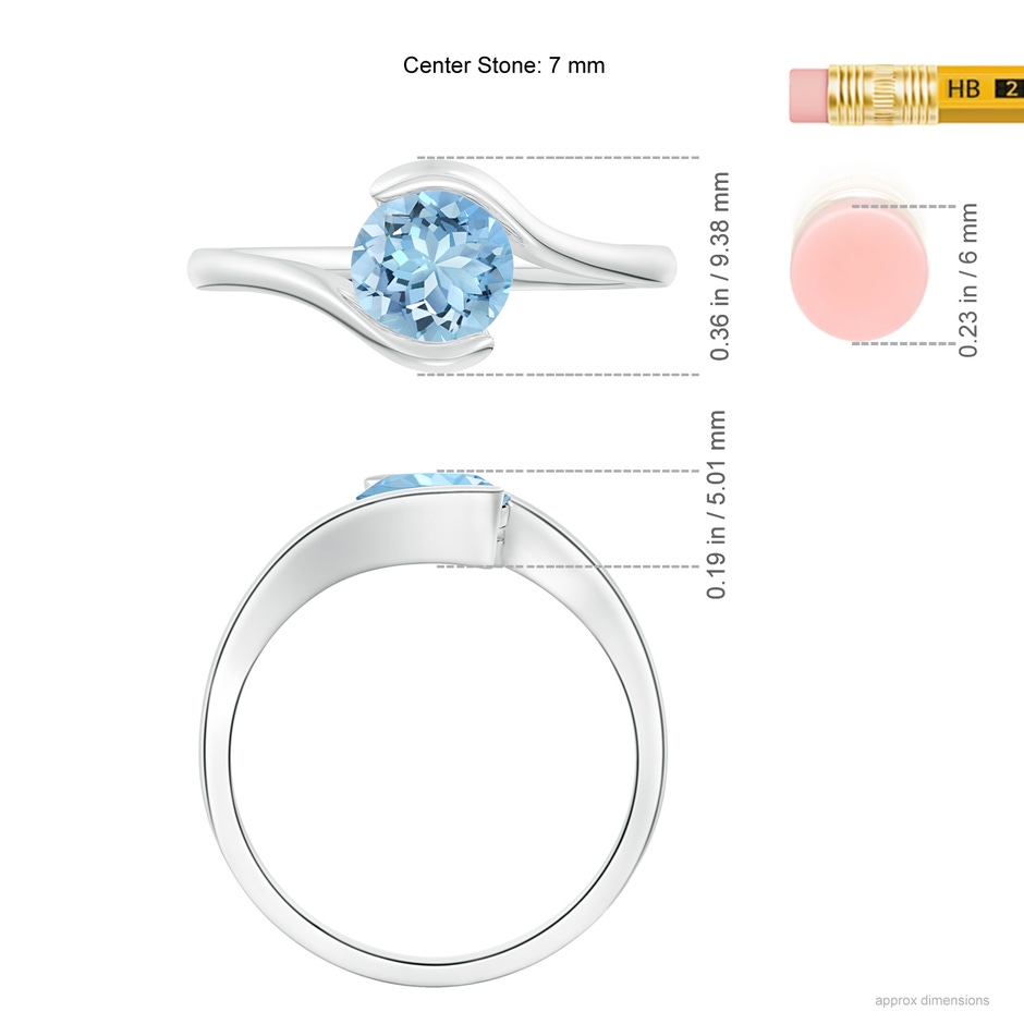 7mm AAAA Semi Bezel-Set Solitaire Round Aquamarine Bypass Ring in P950 Platinum ruler