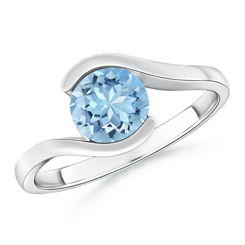 7mm AAAA Semi Bezel-Set Solitaire Round Aquamarine Bypass Ring in White Gold