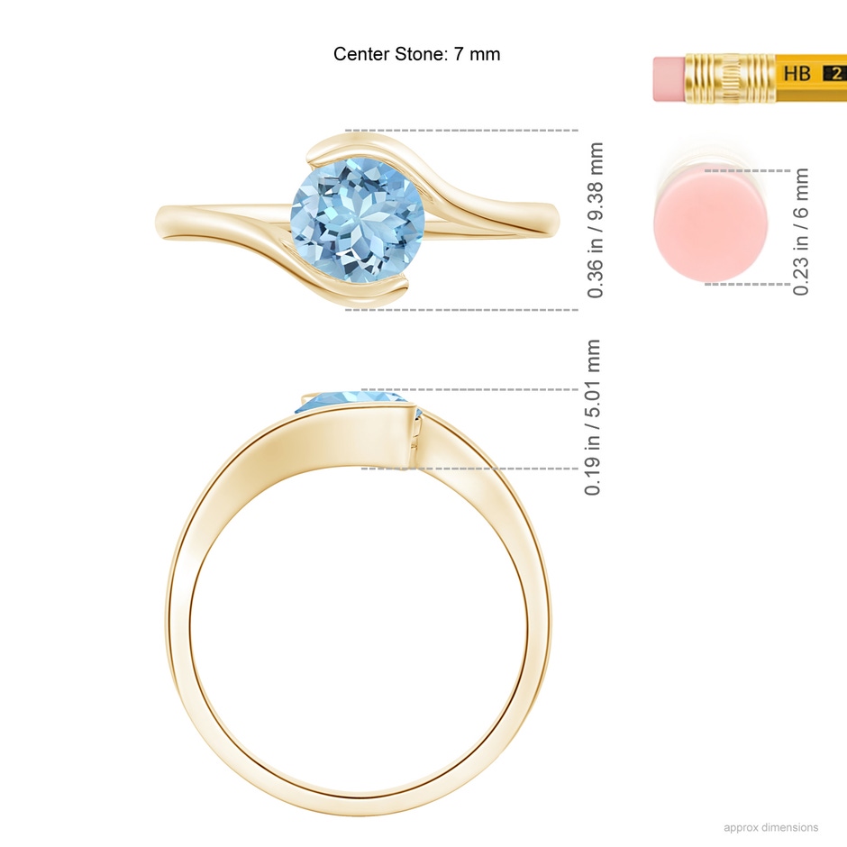 7mm AAAA Semi Bezel-Set Solitaire Round Aquamarine Bypass Ring in Yellow Gold ruler