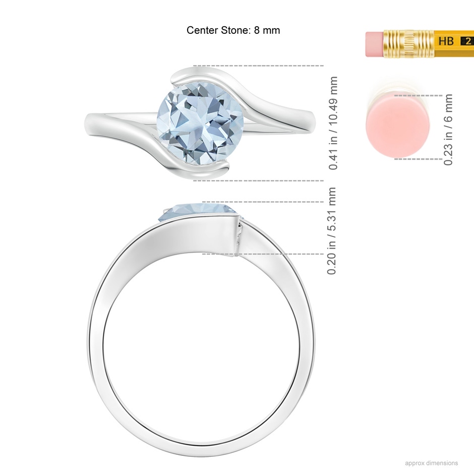 8mm A Semi Bezel-Set Solitaire Round Aquamarine Bypass Ring in White Gold ruler