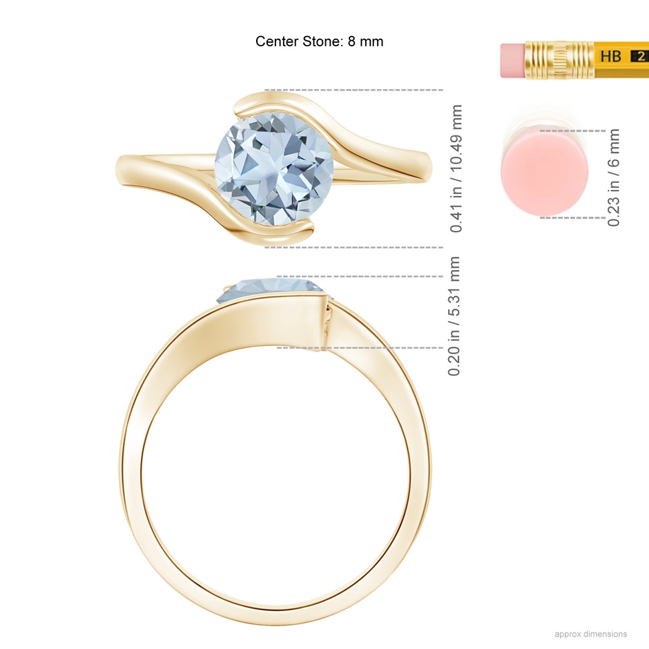 8mm A Semi Bezel-Set Solitaire Round Aquamarine Bypass Ring in Yellow Gold ruler