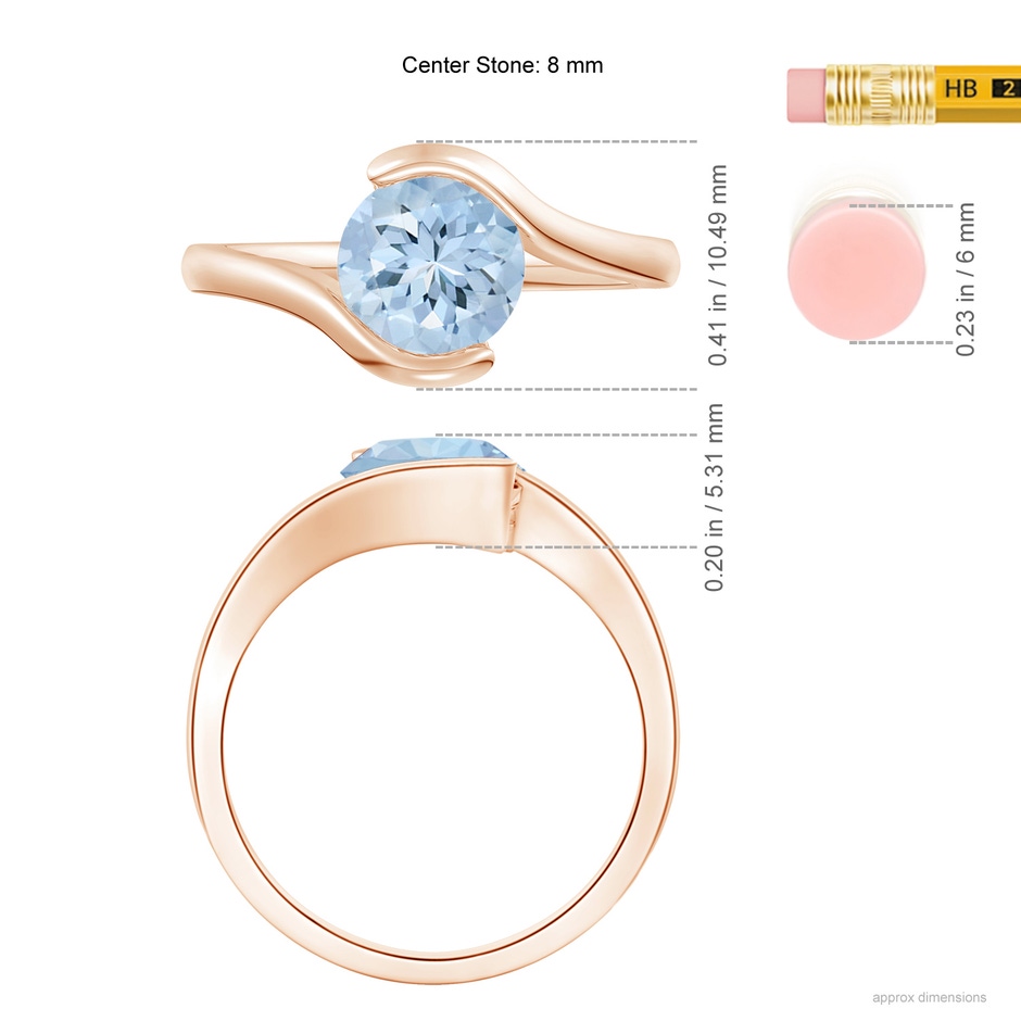8mm AA Semi Bezel-Set Solitaire Round Aquamarine Bypass Ring in Rose Gold ruler