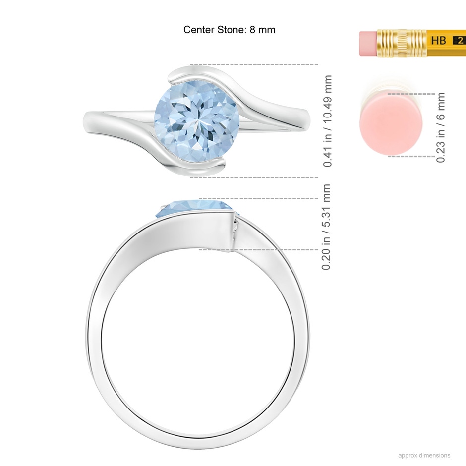 8mm AA Semi Bezel-Set Solitaire Round Aquamarine Bypass Ring in White Gold ruler