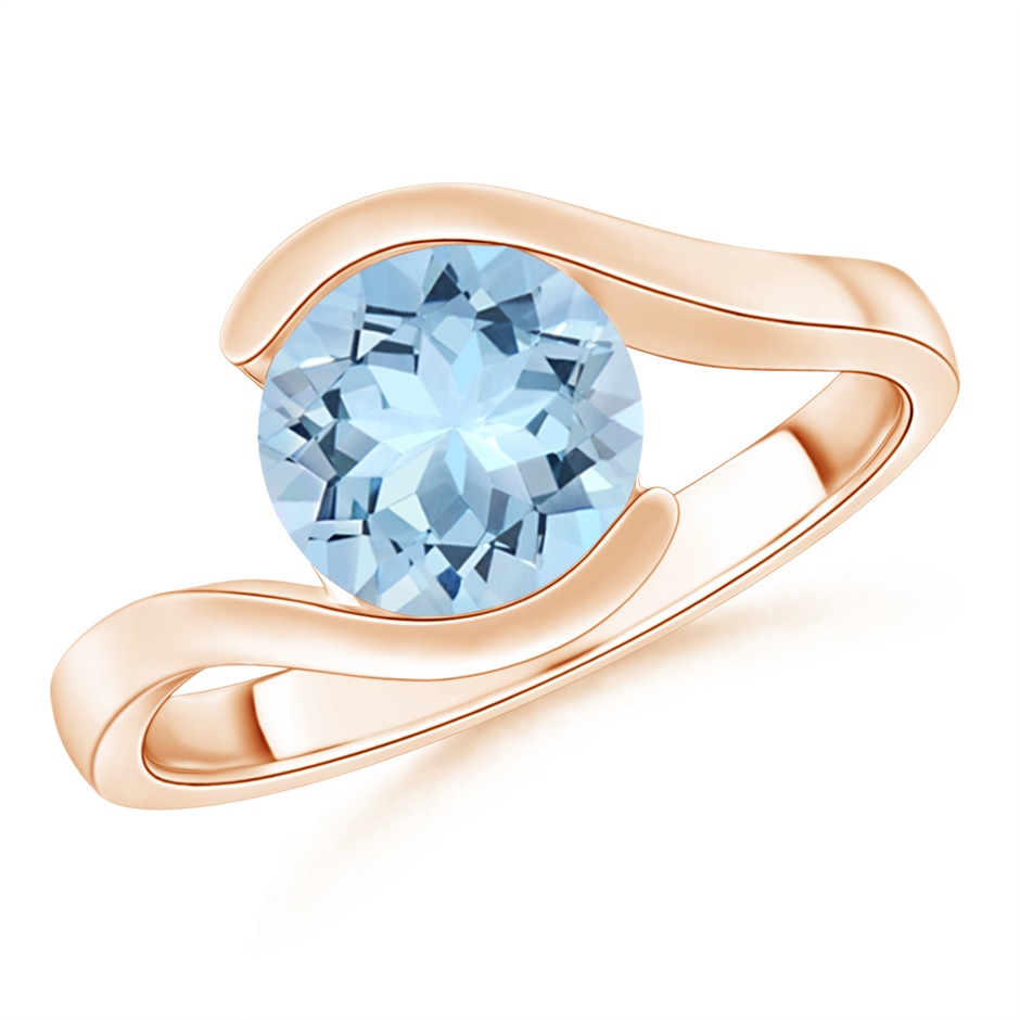 8mm AAA Semi Bezel-Set Solitaire Round Aquamarine Bypass Ring in Rose Gold 
