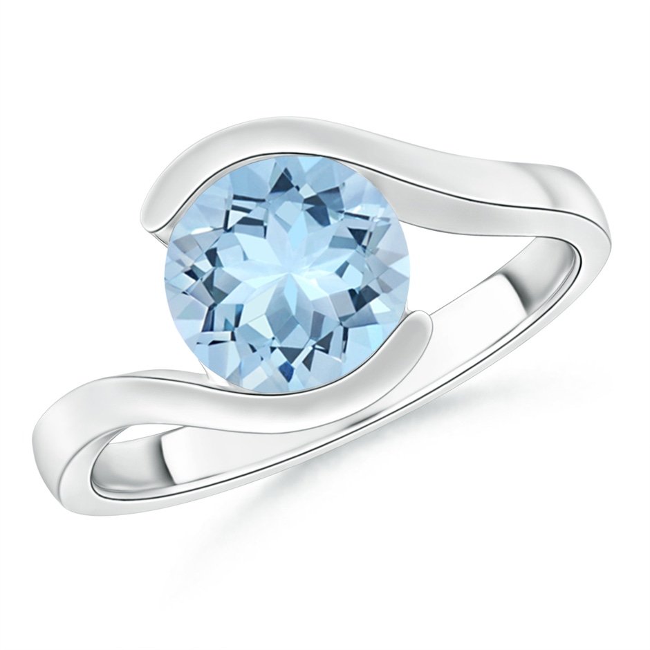 8mm AAA Semi Bezel-Set Solitaire Round Aquamarine Bypass Ring in White Gold 