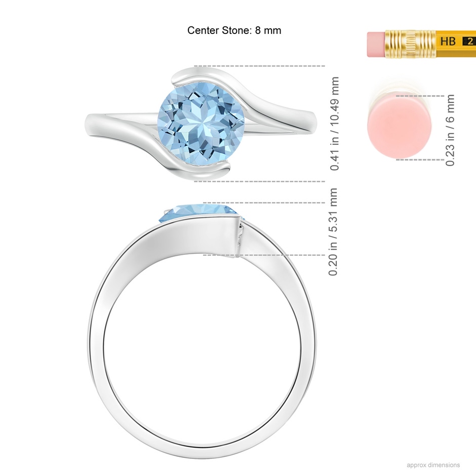 8mm AAA Semi Bezel-Set Solitaire Round Aquamarine Bypass Ring in White Gold ruler