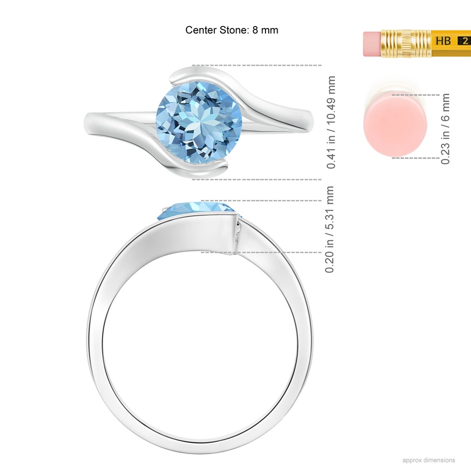 8mm AAAA Semi Bezel-Set Solitaire Round Aquamarine Bypass Ring in P950 Platinum ruler