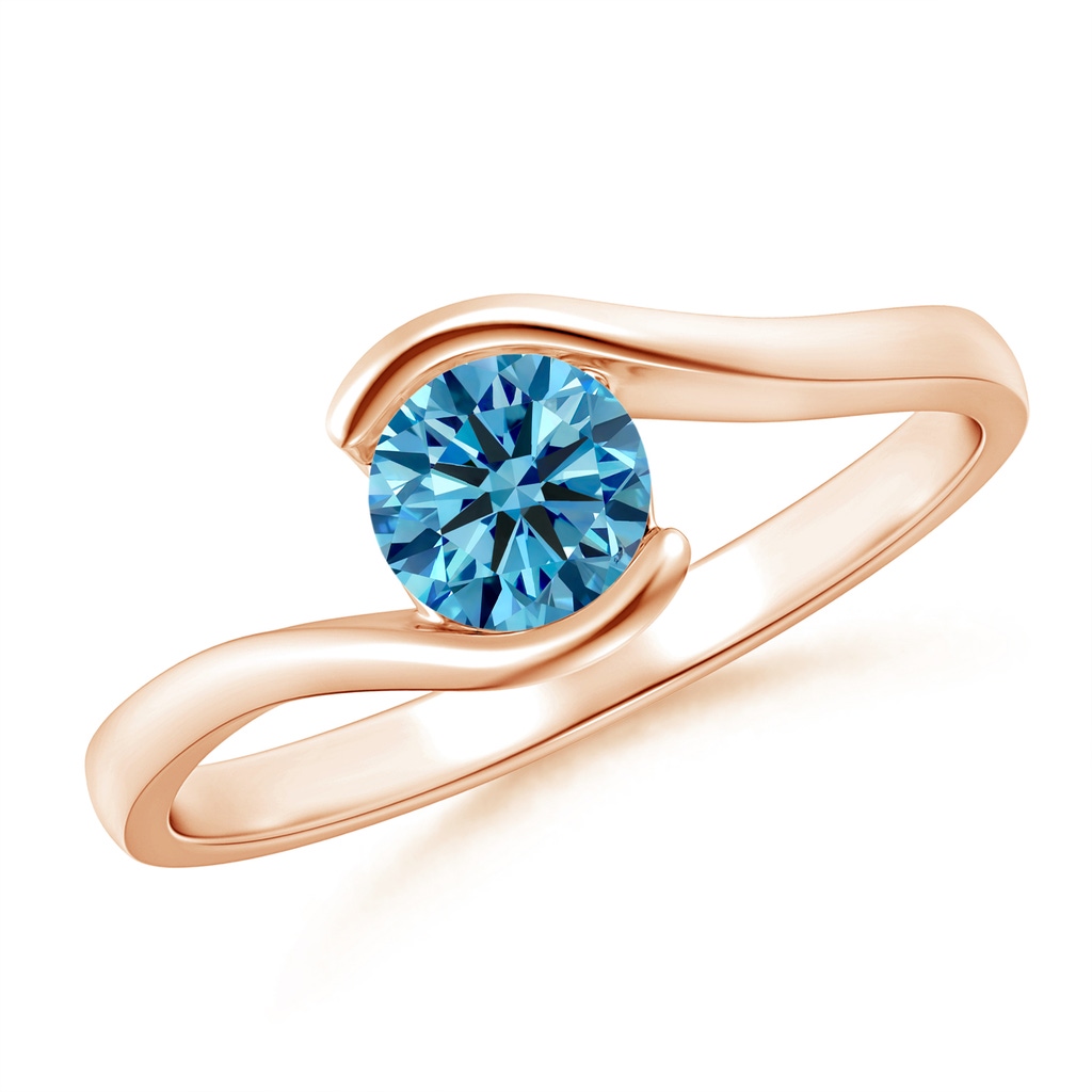 5.1mm AAAA Semi Bezel-Set Solitaire Round Fancy Intense Blue Diamond Bypass Ring in Rose Gold