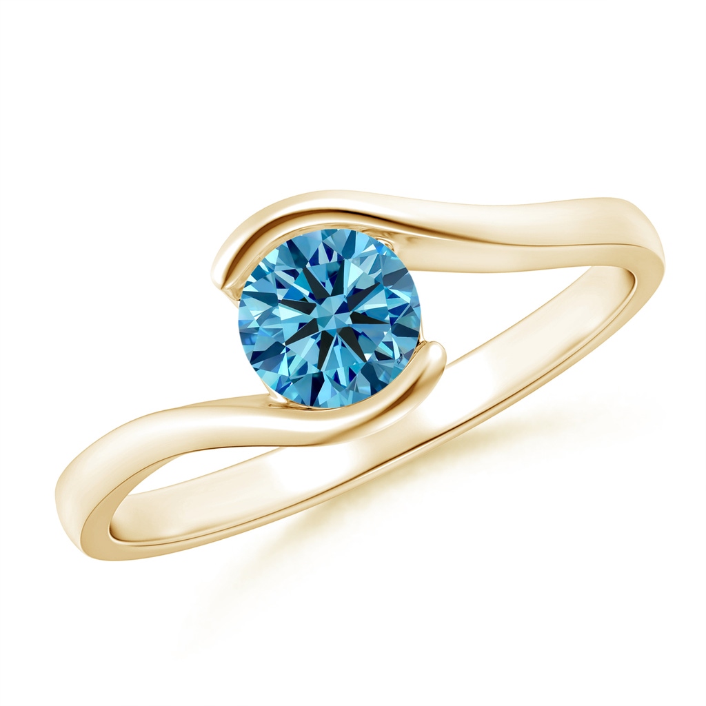 5.1mm AAAA Semi Bezel-Set Solitaire Round Fancy Intense Blue Diamond Bypass Ring in Yellow Gold