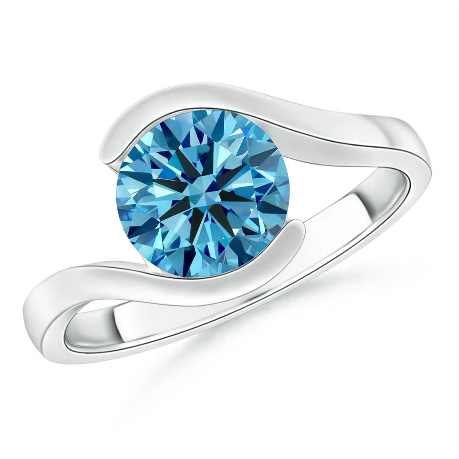 8.1mm AAAA Semi Bezel-Set Solitaire Round Fancy Intense Blue Diamond Bypass Ring in White Gold 
