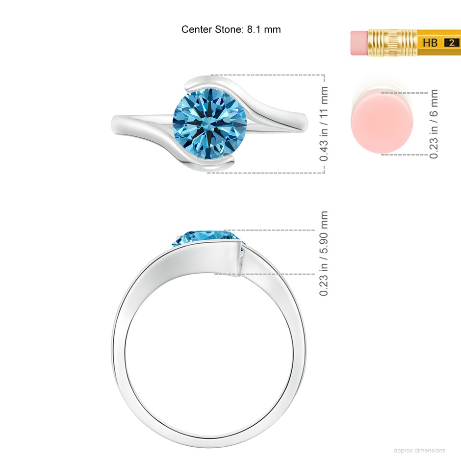 8.1mm AAAA Semi Bezel-Set Solitaire Round Fancy Intense Blue Diamond Bypass Ring in White Gold ruler