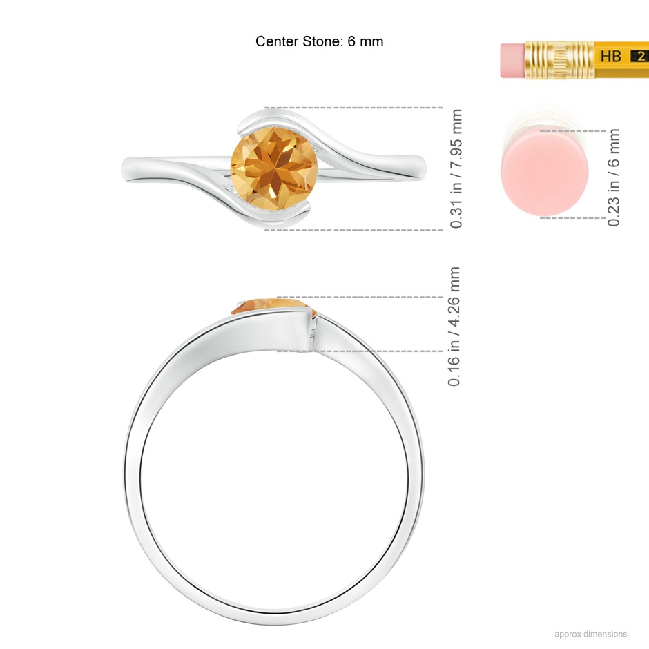 5.5mm A Semi Bezel-Set Solitaire Round Citrine Bypass Ring in White Gold ruler