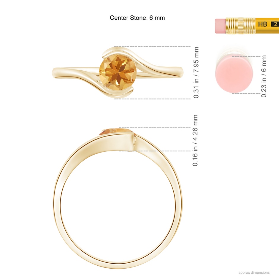 5.5mm A Semi Bezel-Set Solitaire Round Citrine Bypass Ring in Yellow Gold ruler