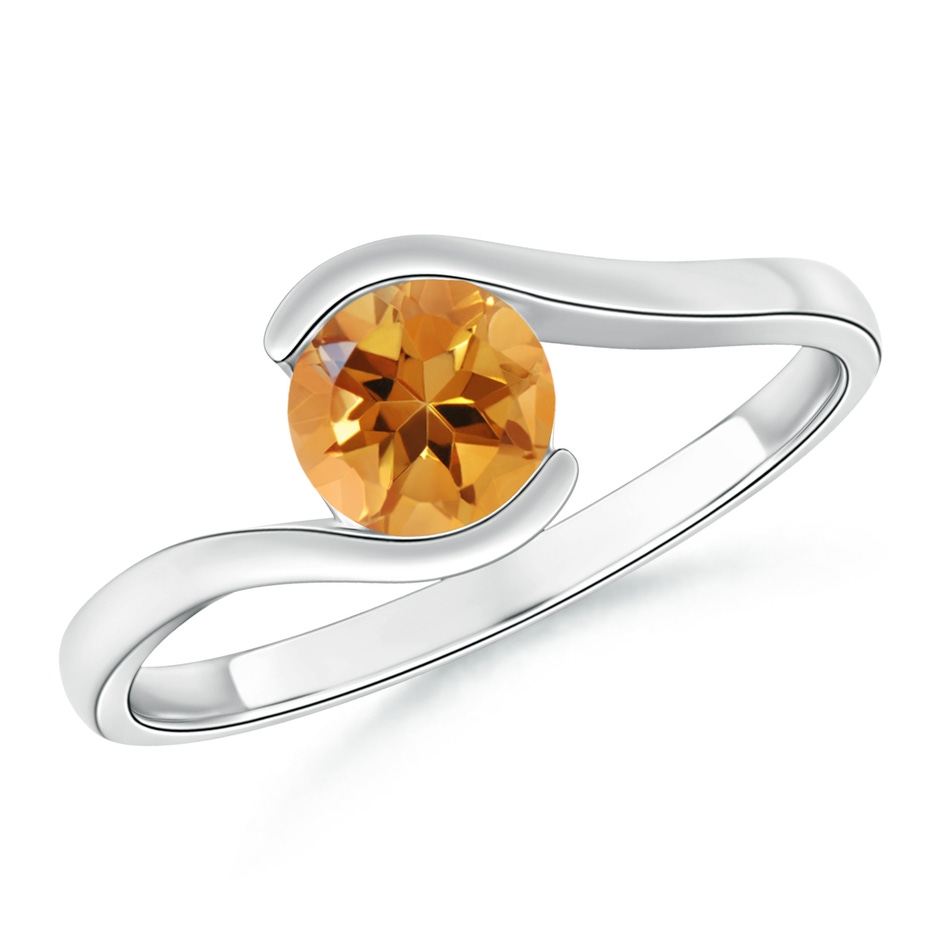 5.5mm AA Semi Bezel-Set Solitaire Round Citrine Bypass Ring in White Gold 