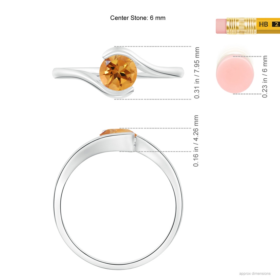 5.5mm AA Semi Bezel-Set Solitaire Round Citrine Bypass Ring in White Gold ruler