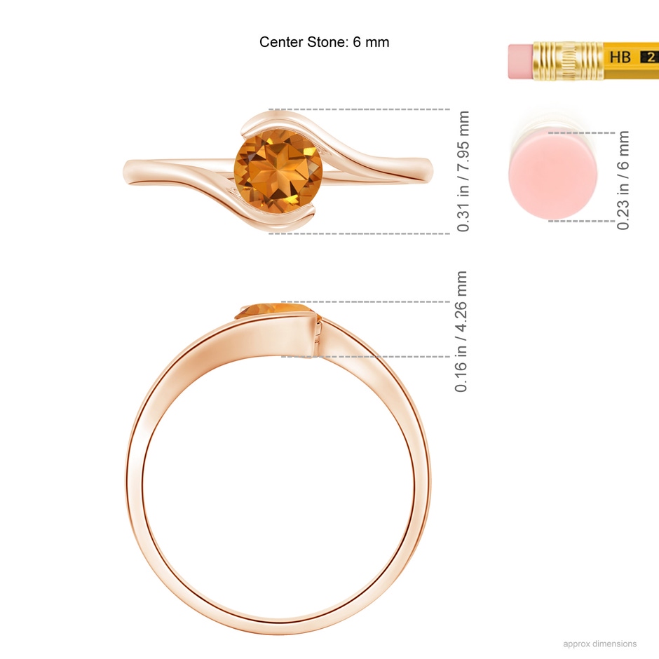 5.5mm AAA Semi Bezel-Set Solitaire Round Citrine Bypass Ring in Rose Gold ruler
