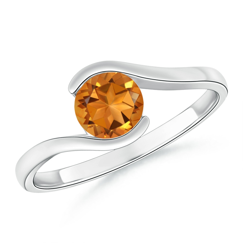 5.5mm AAA Semi Bezel-Set Solitaire Round Citrine Bypass Ring in White Gold 