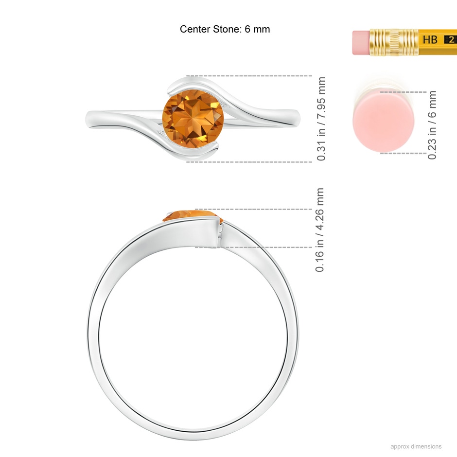 5.5mm AAA Semi Bezel-Set Solitaire Round Citrine Bypass Ring in White Gold ruler