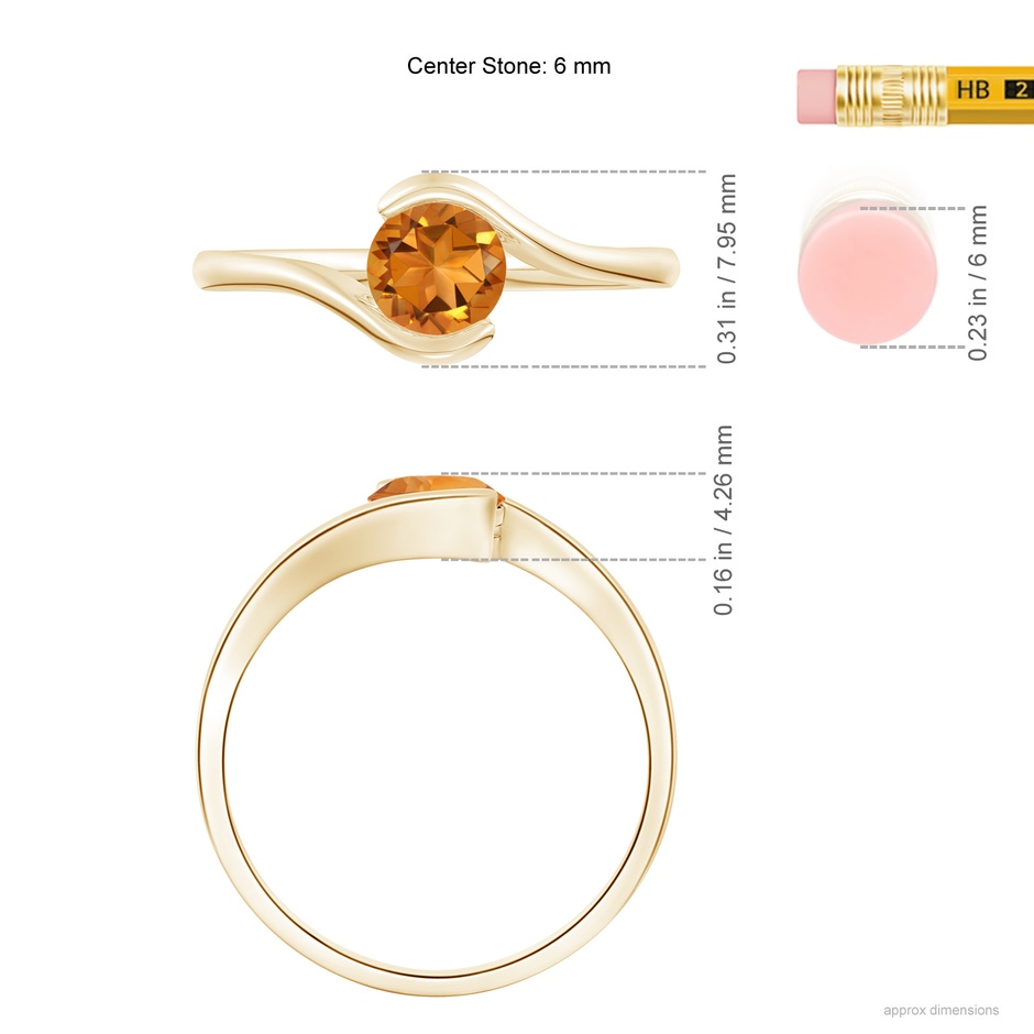 5.5mm AAA Semi Bezel-Set Solitaire Round Citrine Bypass Ring in Yellow Gold ruler