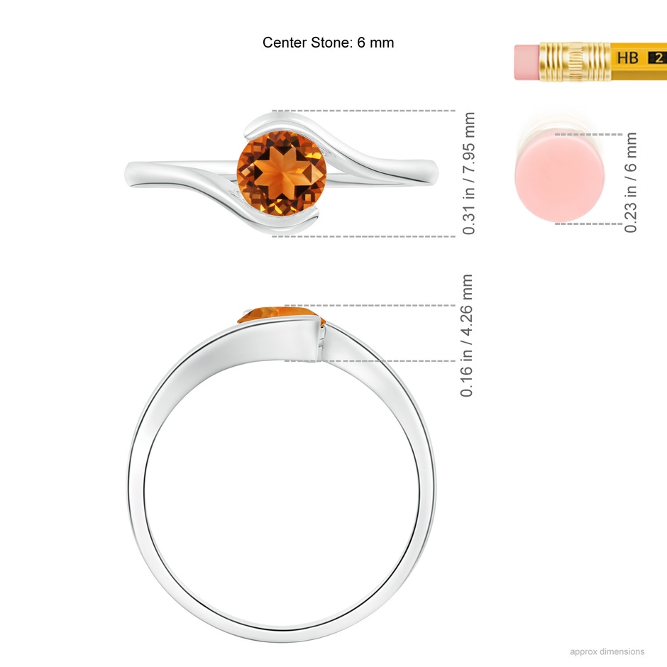 5.5mm AAAA Semi Bezel-Set Solitaire Round Citrine Bypass Ring in White Gold ruler
