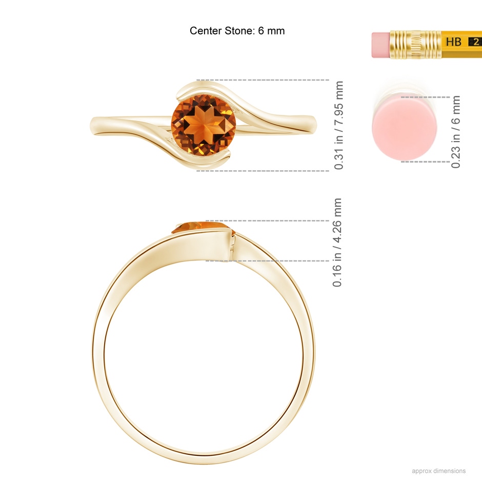 5.5mm AAAA Semi Bezel-Set Solitaire Round Citrine Bypass Ring in Yellow Gold ruler