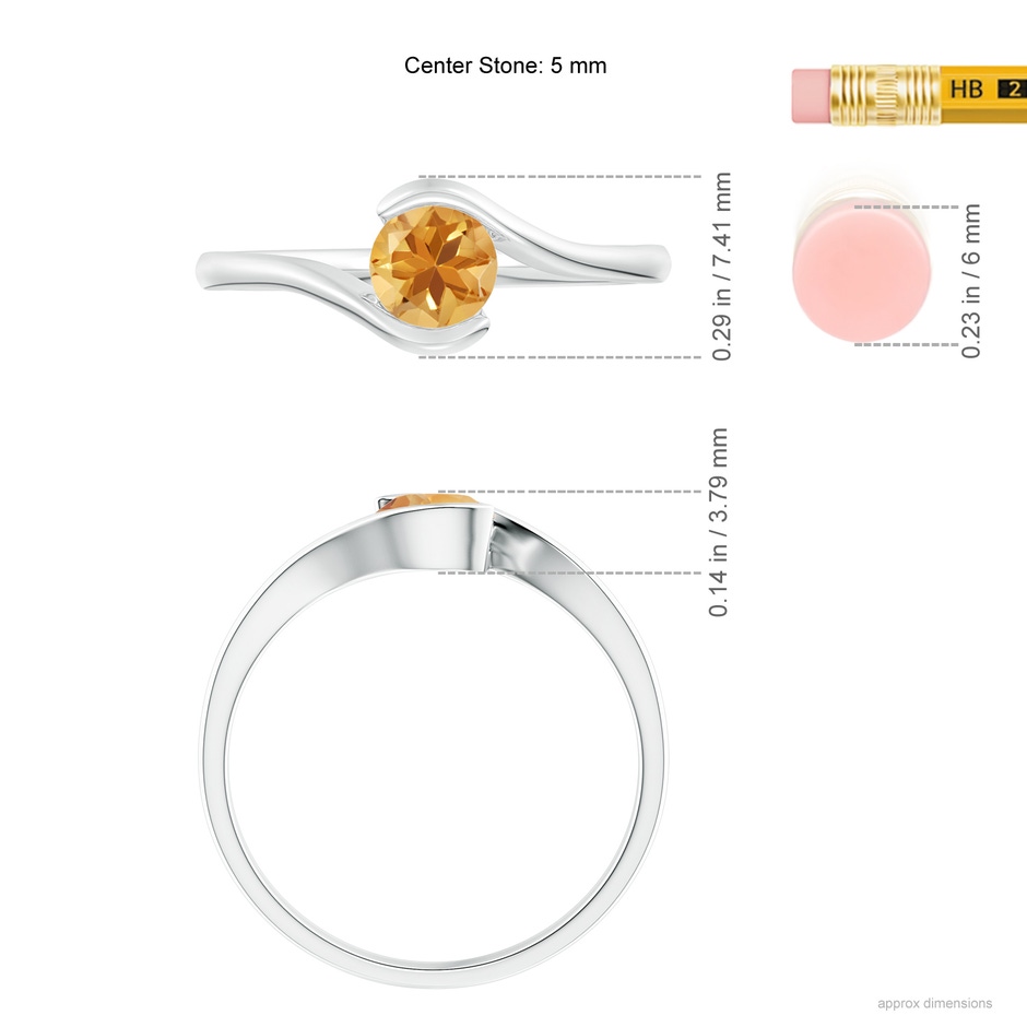 5mm A Semi Bezel-Set Solitaire Round Citrine Bypass Ring in White Gold ruler