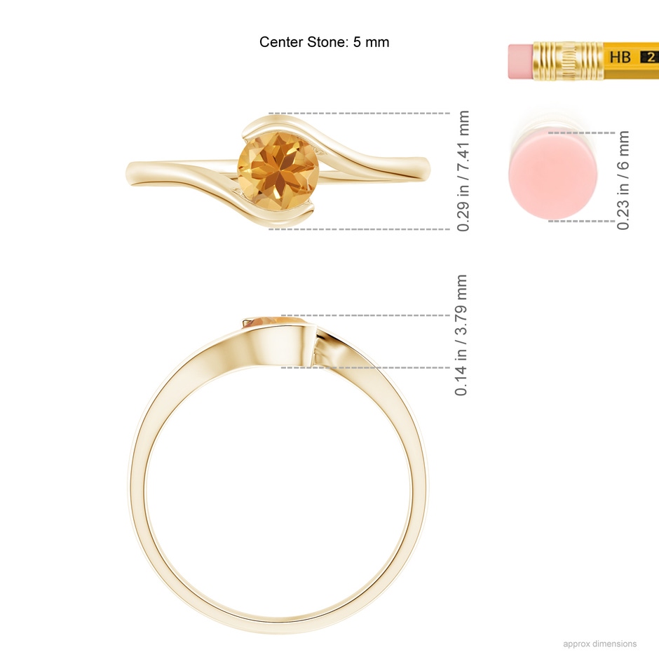 5mm A Semi Bezel-Set Solitaire Round Citrine Bypass Ring in Yellow Gold ruler