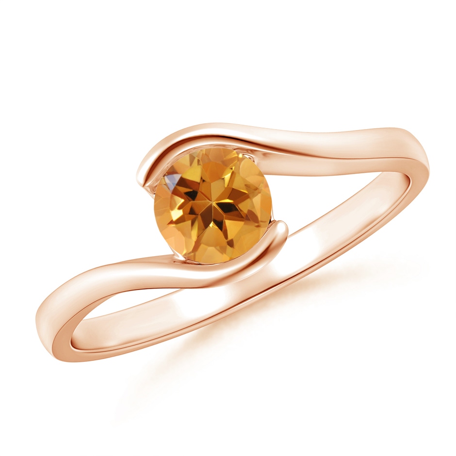 5mm AA Semi Bezel-Set Solitaire Round Citrine Bypass Ring in Rose Gold 