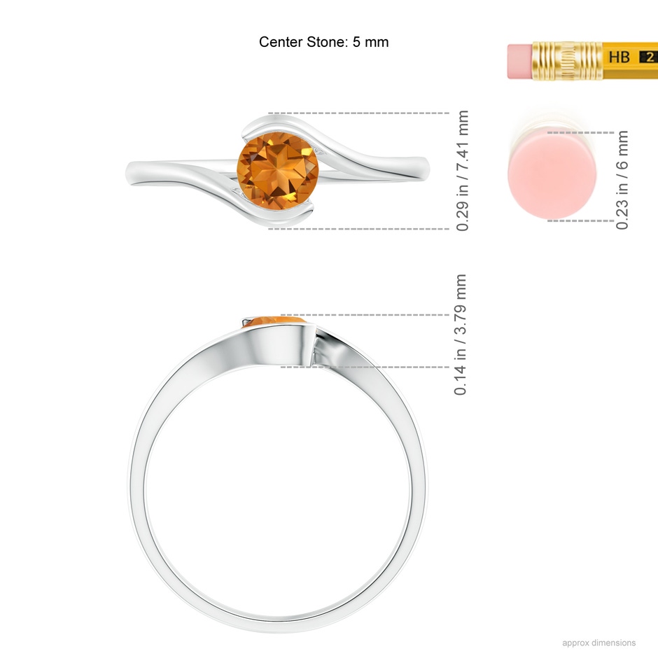 5mm AAA Semi Bezel-Set Solitaire Round Citrine Bypass Ring in White Gold ruler