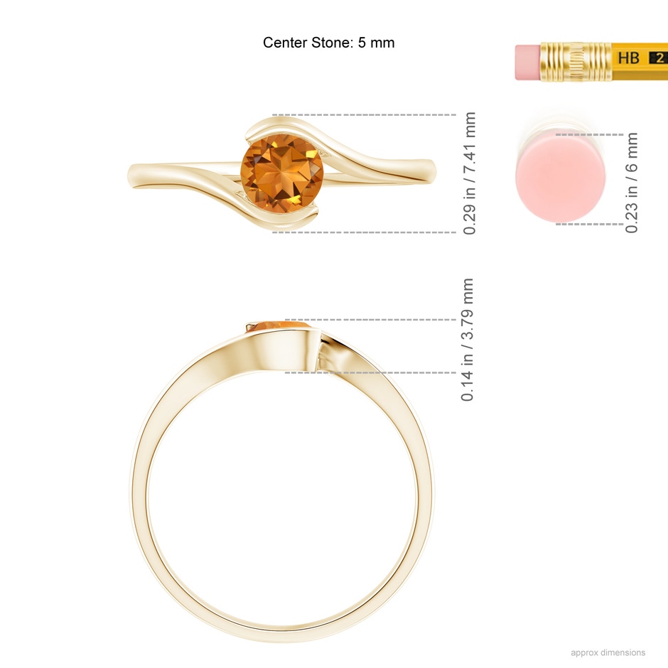 5mm AAA Semi Bezel-Set Solitaire Round Citrine Bypass Ring in Yellow Gold ruler