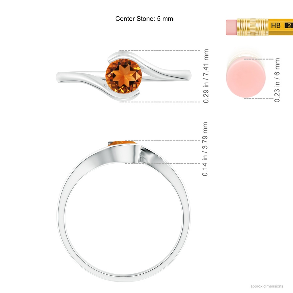 5mm AAAA Semi Bezel-Set Solitaire Round Citrine Bypass Ring in White Gold ruler