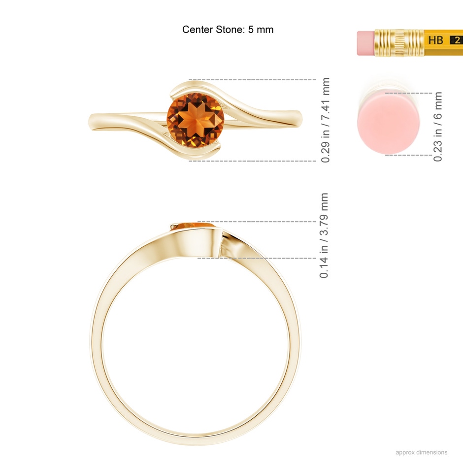 5mm AAAA Semi Bezel-Set Solitaire Round Citrine Bypass Ring in Yellow Gold ruler