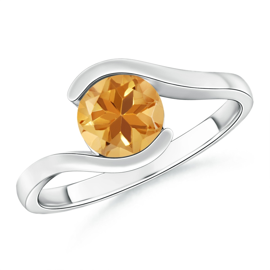 6.5mm A Semi Bezel-Set Solitaire Round Citrine Bypass Ring in White Gold 