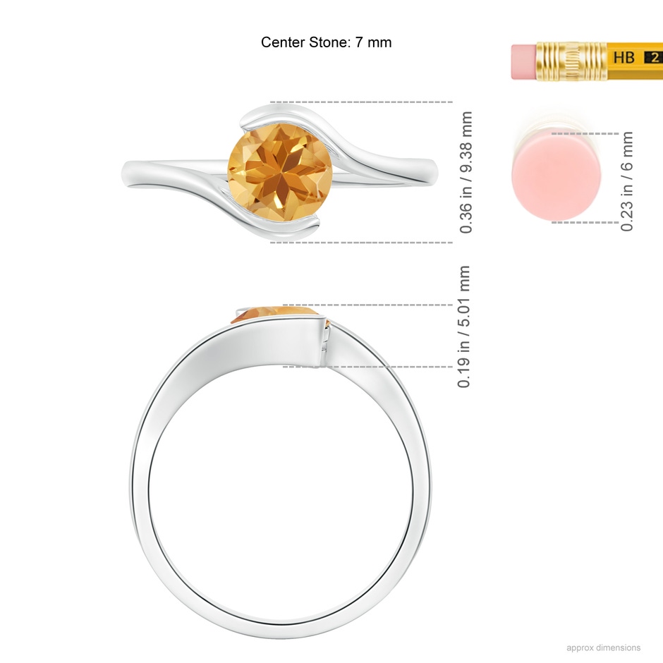 6.5mm A Semi Bezel-Set Solitaire Round Citrine Bypass Ring in White Gold ruler