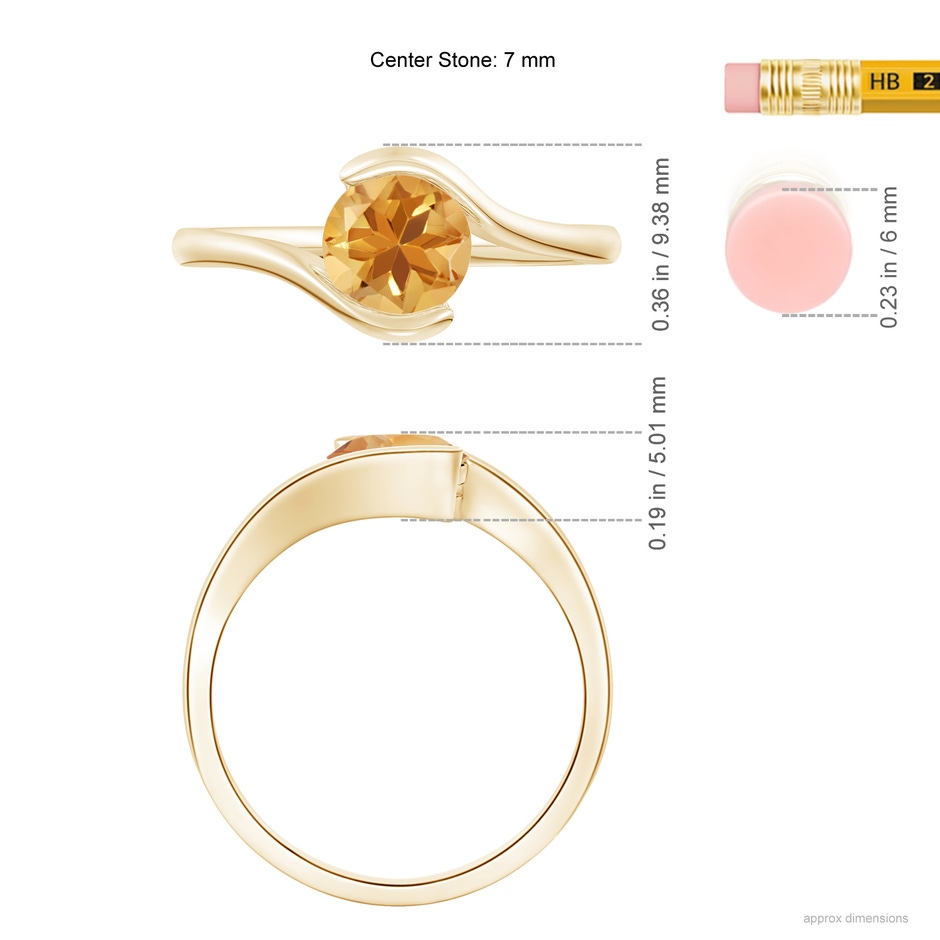 6.5mm A Semi Bezel-Set Solitaire Round Citrine Bypass Ring in Yellow Gold ruler