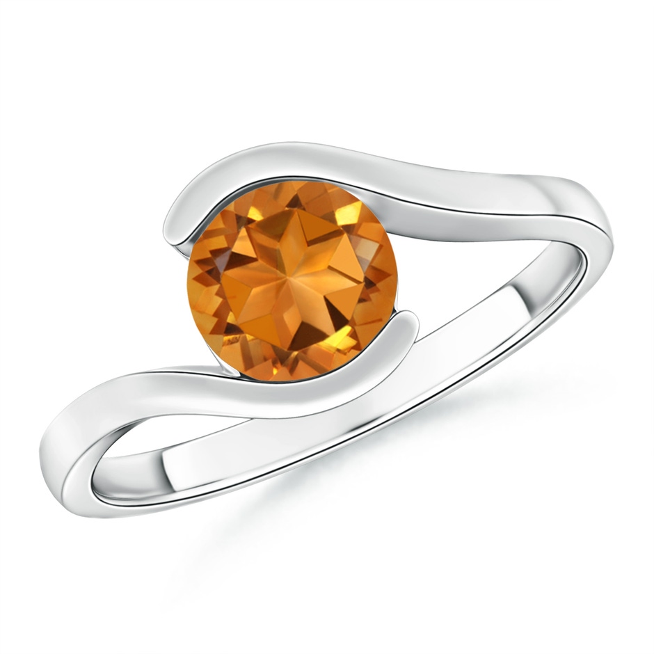 6.5mm AAA Semi Bezel-Set Solitaire Round Citrine Bypass Ring in White Gold 