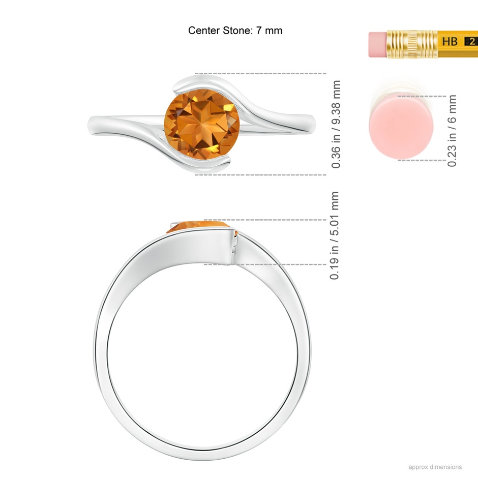 6.5mm AAA Semi Bezel-Set Solitaire Round Citrine Bypass Ring in White Gold ruler