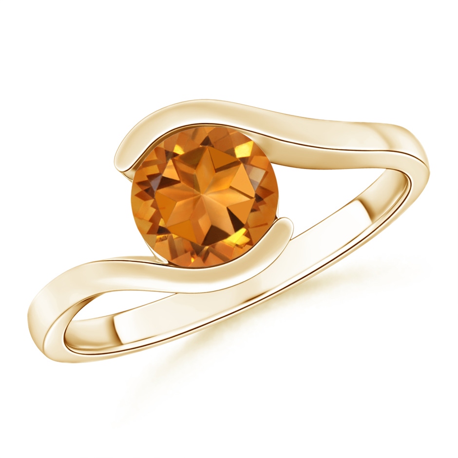 6.5mm AAA Semi Bezel-Set Solitaire Round Citrine Bypass Ring in Yellow Gold 