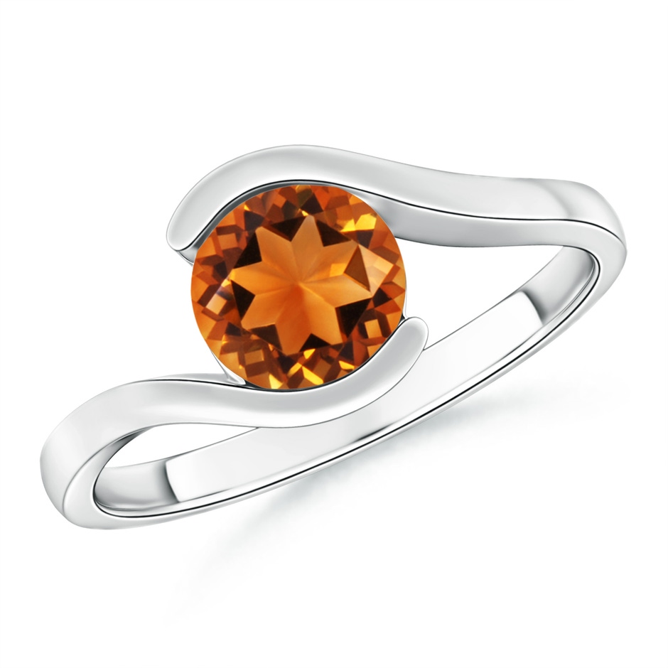 6.5mm AAAA Semi Bezel-Set Solitaire Round Citrine Bypass Ring in P950 Platinum 