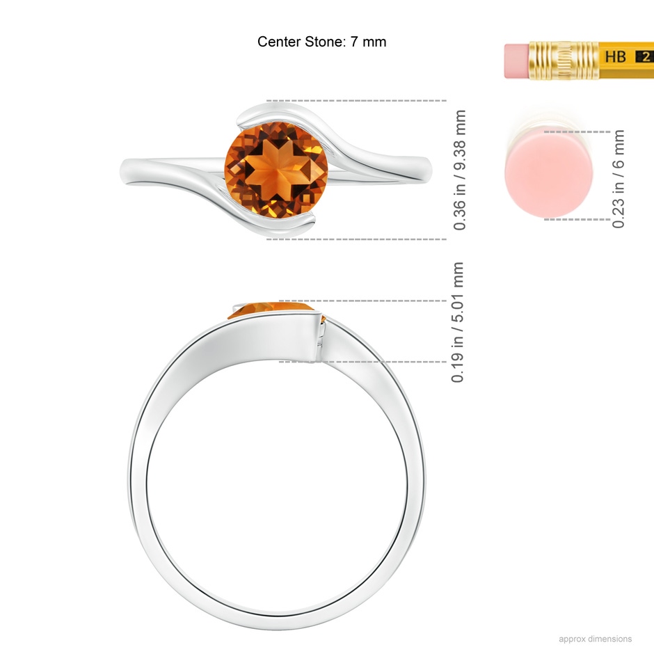 6.5mm AAAA Semi Bezel-Set Solitaire Round Citrine Bypass Ring in P950 Platinum ruler