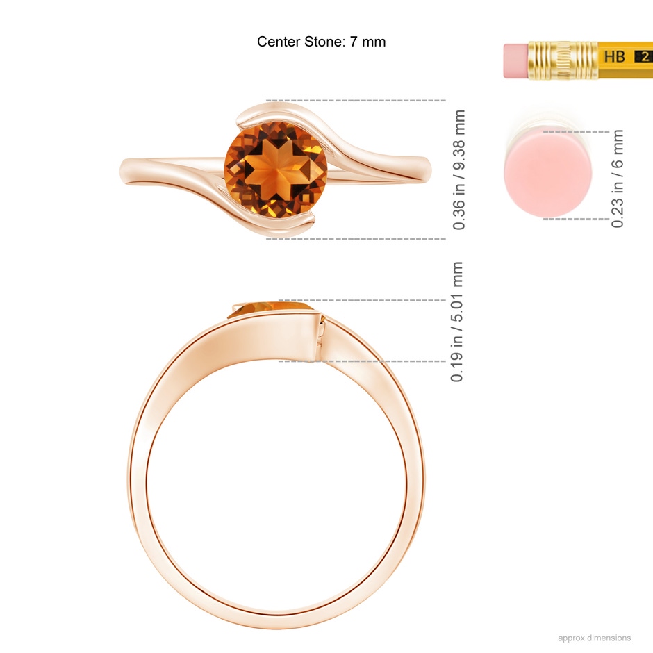 6.5mm AAAA Semi Bezel-Set Solitaire Round Citrine Bypass Ring in Rose Gold ruler