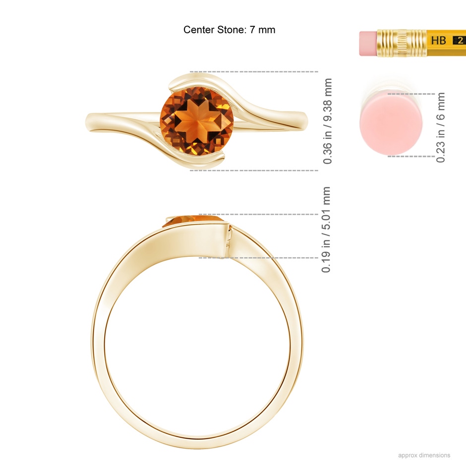 6.5mm AAAA Semi Bezel-Set Solitaire Round Citrine Bypass Ring in Yellow Gold ruler