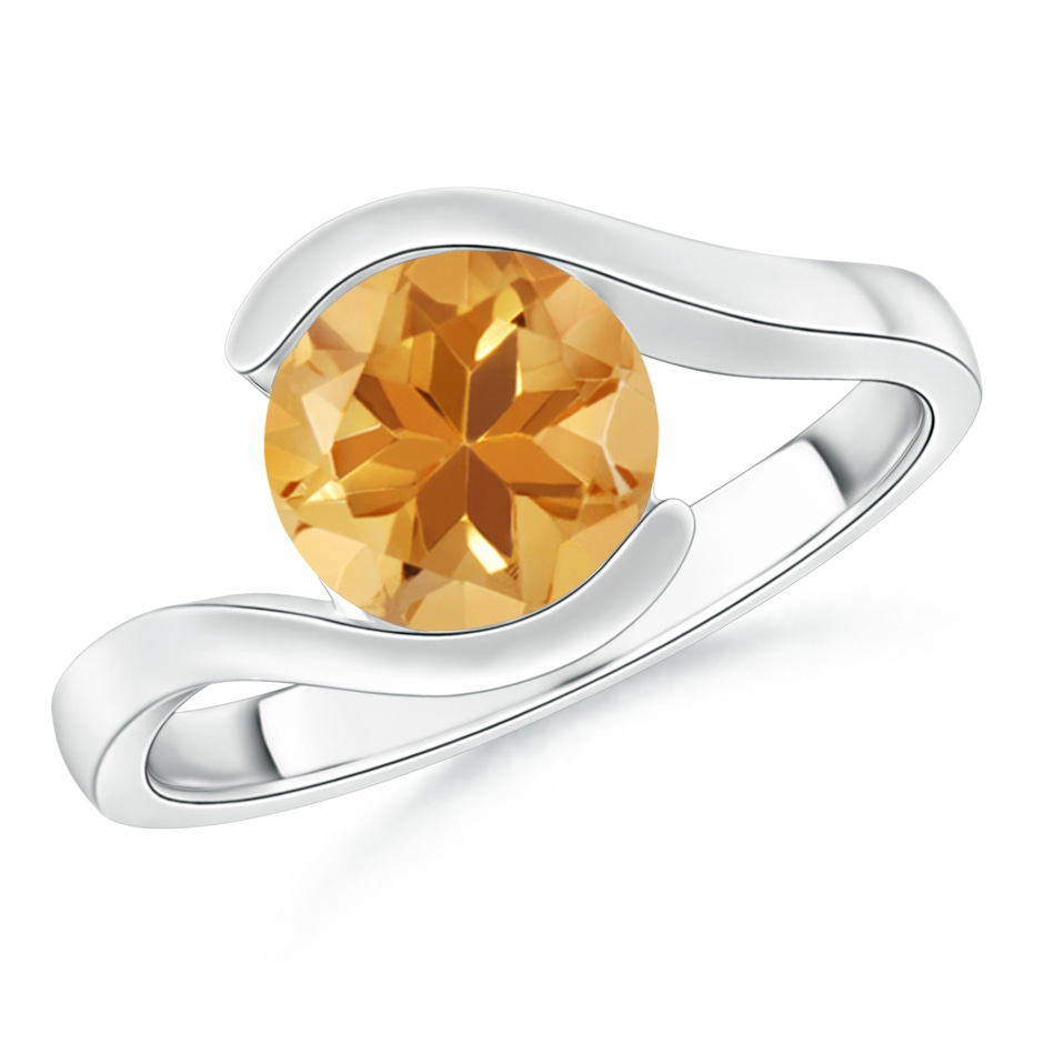 7.5mm A Semi Bezel-Set Solitaire Round Citrine Bypass Ring in White Gold 