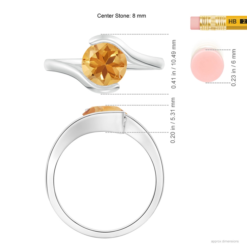 7.5mm A Semi Bezel-Set Solitaire Round Citrine Bypass Ring in White Gold ruler