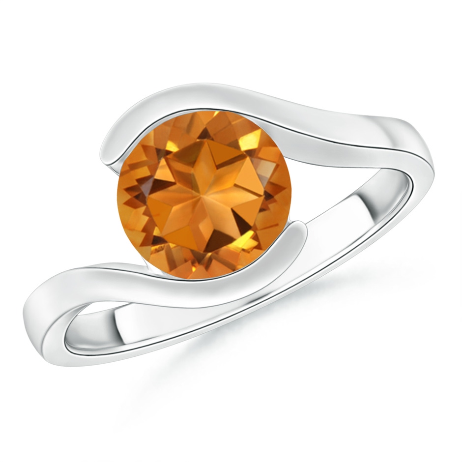 7.5mm AAA Semi Bezel-Set Solitaire Round Citrine Bypass Ring in White Gold 