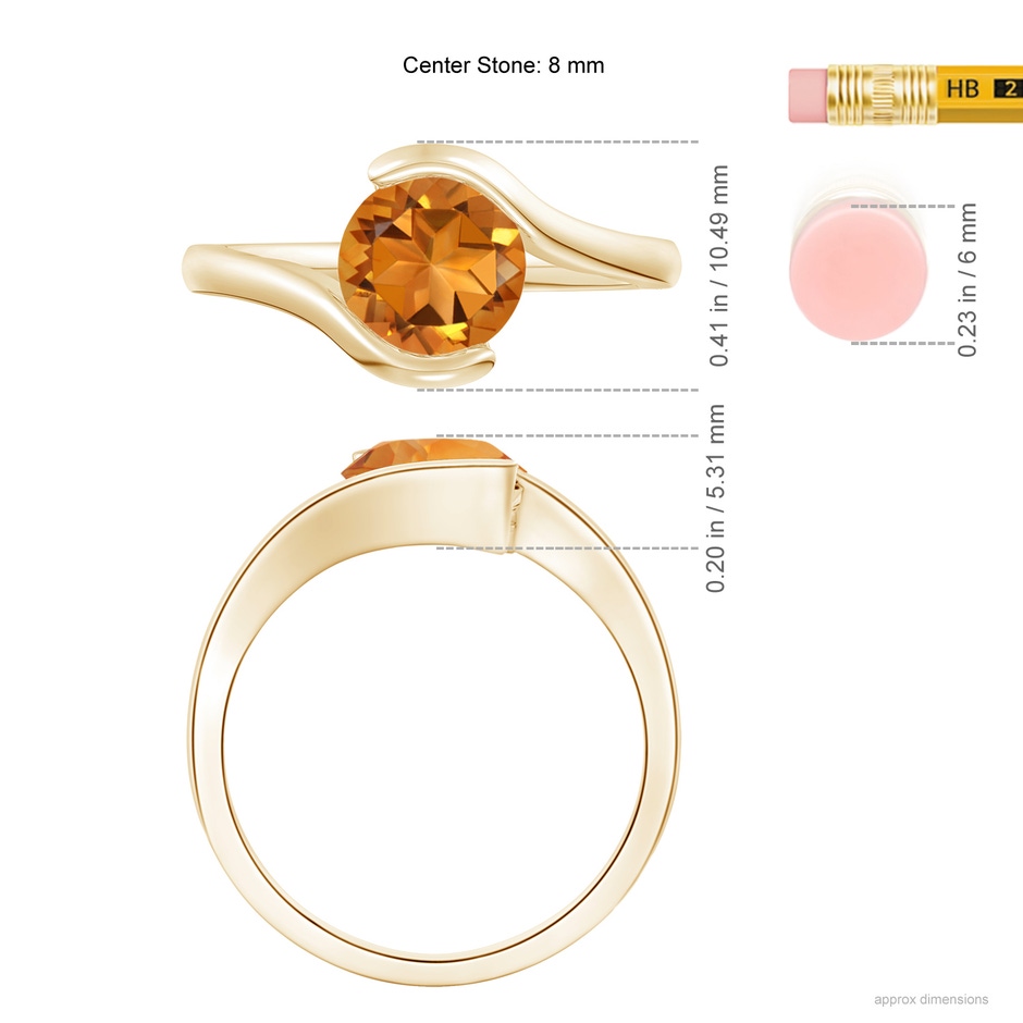 7.5mm AAA Semi Bezel-Set Solitaire Round Citrine Bypass Ring in Yellow Gold ruler